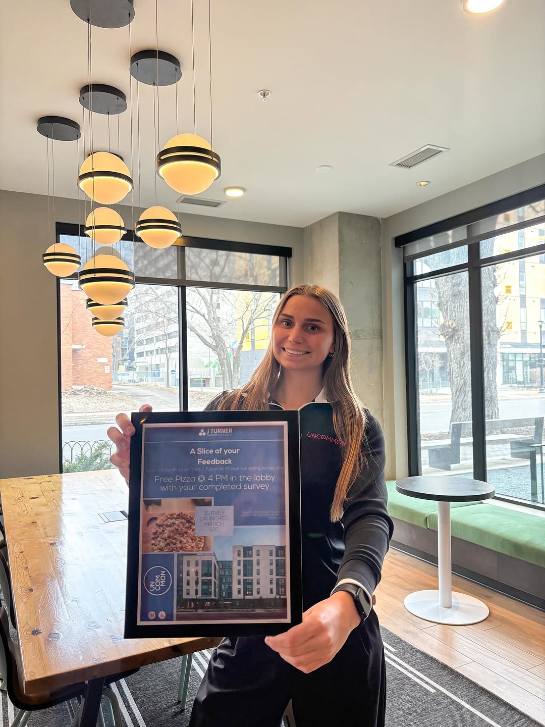 Completing your J Turner Spring Survey = Free pizza \ud83c\udf55 \n\nSee you at 4 PM in the lobby \n\nA slice of your feedback goes a long way \ud83c\udf1f